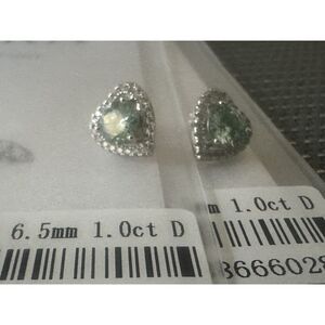 925 Sterling Silver 2 Ct Blue Green Heart Moissanite Stud Earrings